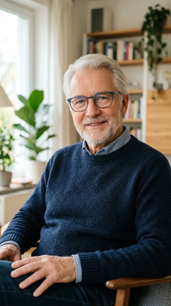 Mann mit Brille als ruhige Alltagsszene